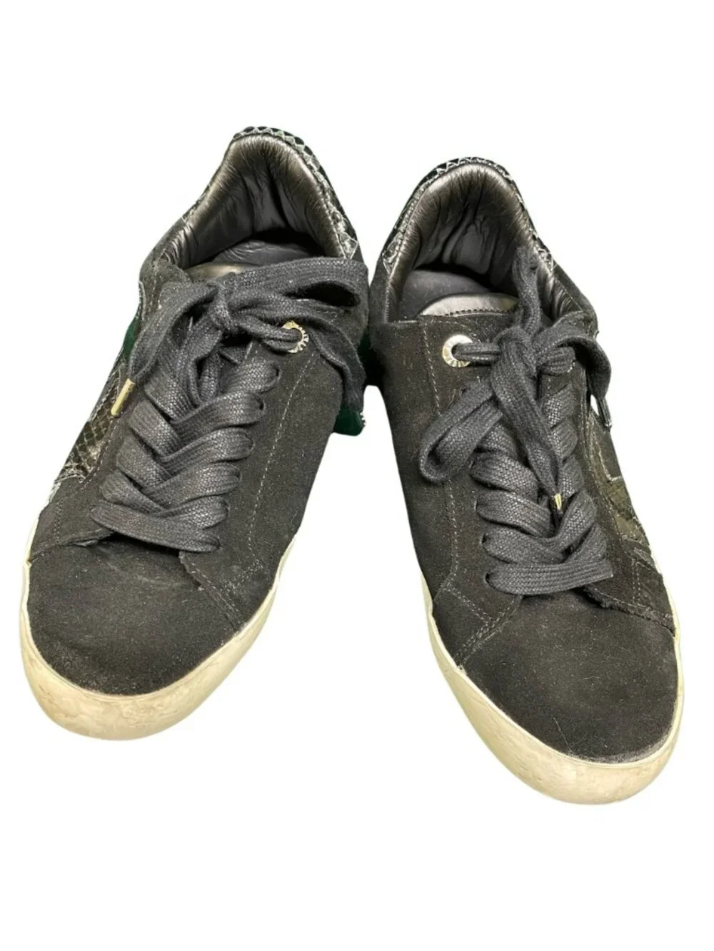 ZADIG & VOLTAIRE Black Sneakers Size 8 Snake-Embossed Heel Casual Suede Shoes Wo - Picture 2 of 7